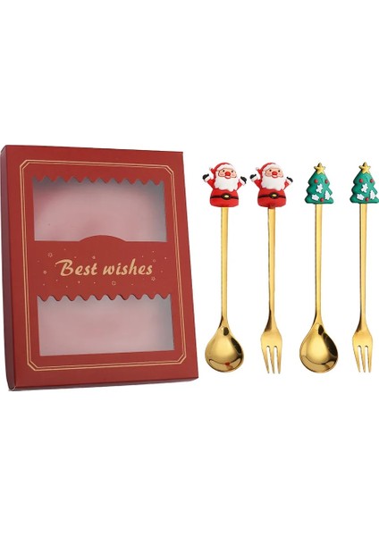 2 Adet-Altın-Kutu Yok Noel Hediyesi Deco Sofra Çatal Seti Elk Noel Ağacı Dekorasyon Tatlı Kaşığı Meyve Çatalı Kahve Kaşığı Çatal Hediye (Yurt Dışından)