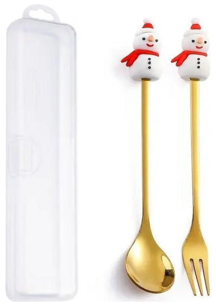 2pcs-Gold-E6 6/4/2pcs Noel Hediyesi Glod Kaşık Çatal Seti Elk Noel Ağacı Dekorasyon Tatlı Kepçe Meyve Çatalı Kahve Kaşığı Çatal Bıçak Kaşık Seti (Yurt Dışından)