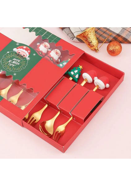 2pcs-Gold-E6 6/4/2pcs Noel Hediyesi Glod Kaşık Çatal Seti Elk Noel Ağacı Dekorasyon Tatlı Kepçe Meyve Çatalı Kahve Kaşığı Çatal Bıçak Kaşık Seti (Yurt Dışından)