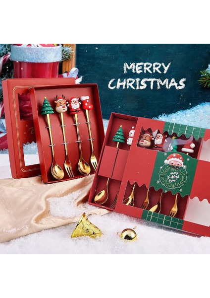 2pcs-Gold-E6 6/4/2pcs Noel Hediyesi Glod Kaşık Çatal Seti Elk Noel Ağacı Dekorasyon Tatlı Kepçe Meyve Çatalı Kahve Kaşığı Çatal Bıçak Kaşık Seti (Yurt Dışından)