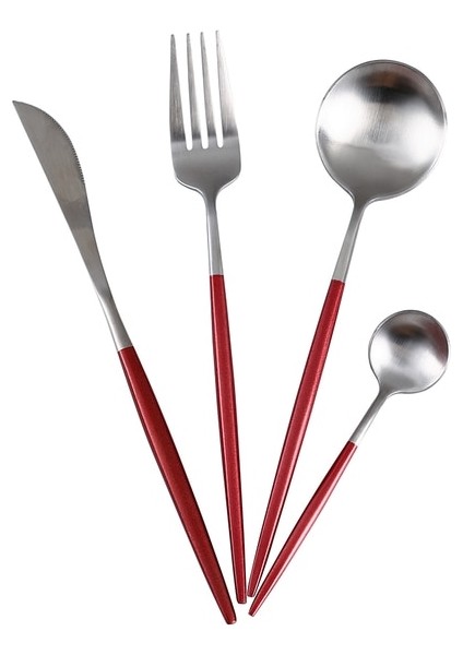 Kırmızı Gümüş Altın Çatal Biftek Bıçağı Çatal Kahve Kaşığı Çay Kaşığı Tereyağı Bıçakları Tatlı Çatal Kaşığı Çubuklarını Paslanmaz Çelik Yemek Takımı Seti (Yurt Dışından)