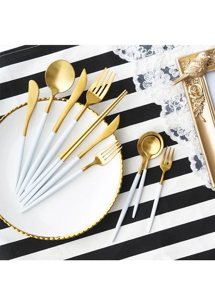 Çay Çatalı 1 Adet Altın Sofra Seti Madde Gümüş 304 Paslanmaz Çelik Çatal Seti Mutfak Yemek Takımı Bıçak Kaşık Çubuklarını Batı Beyaz (Yurt Dışından) fiyatları