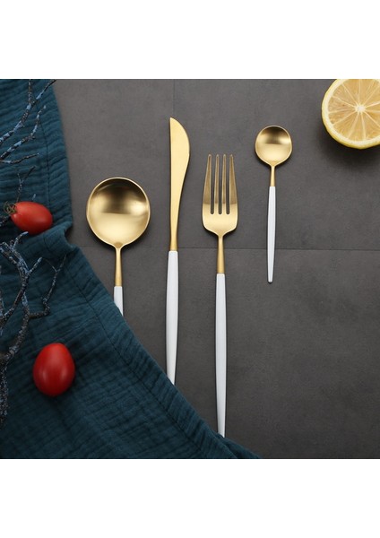 Çay Çatalı 1 Adet Altın Sofra Seti Madde Gümüş 304 Paslanmaz Çelik Çatal Seti Mutfak Yemek Takımı Bıçak Kaşık Çubuklarını Batı Beyaz (Yurt Dışından) indirimleri