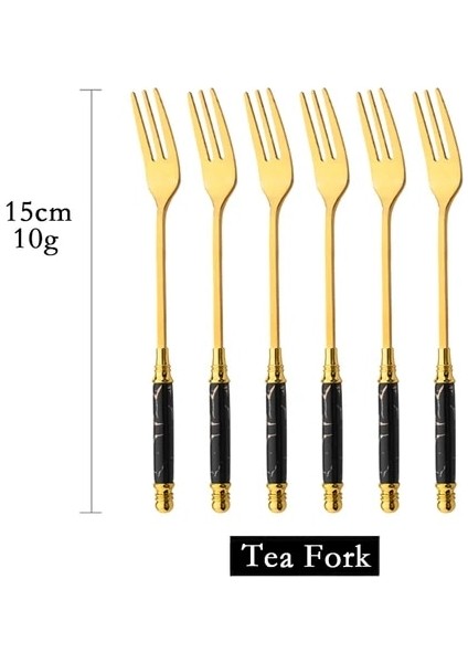 6 Adet Kek Çatalı Beyaz Altın Lüks Yemek Takımı Çatal Bıçak Kaşık Seti Seramik Tam Sofra Takımı Paslanmaz Çelik Bıçak Kek Çatalı Kaşık Seti Mutfak Sofra Hediye (Yurt Dışından)