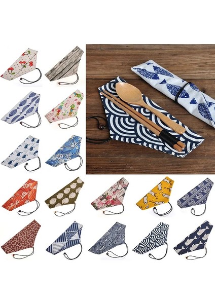 05 Taşınabilir Sofra Çantası Japon Baskı Yeniden Kullanılabilir Içecek Saman Chopstick Çatal Bıçak Takımı Kese Ipli Çanta Çatal Çanta Kaşık Çatallar Için (Yurt Dışından) fiyatları