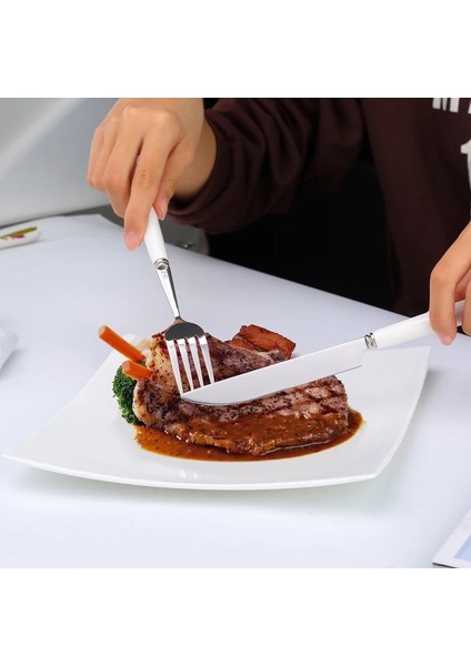 Bıçak 20.2 cm Seramik Sofra Paslanmaz Çelik Çatal Bıçak Takımı Seramik Kolu Biftek Bıçağı Çatal Kaşık Kek Tatlı Yemek Takımı Gül Çiçek Desen (Yurt Dışından)