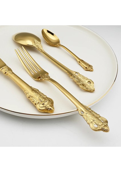 Gümüş 1 Adet 1 Adet Altın Lüks Vintage Çatal Bıçak Kaşık Seti Batı Yemek Takımı Tatlı Bıçağı Çatal Kaşık 304 Paslanmaz Çelik Sofra Mutfak Sofra Takımı (Yurt Dışından) fırsatları