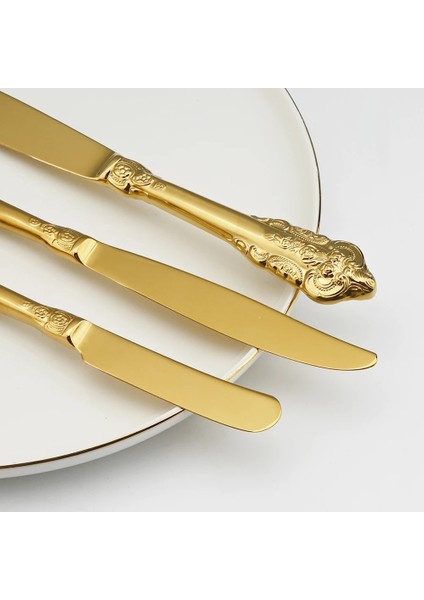 Gümüş 1 Adet 1 Adet Altın Lüks Vintage Çatal Bıçak Kaşık Seti Batı Yemek Takımı Tatlı Bıçağı Çatal Kaşık 304 Paslanmaz Çelik Sofra Mutfak Sofra Takımı (Yurt Dışından) indirimleri