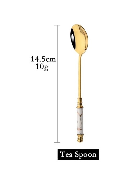 Çay Kaşığı Altın Seramik Sofra Çay Çatalı Kaşık Bıçak Seti Vintage Sofra Takımı Çatal Bıçak Kaşık Seti Paslanmaz Çelik Akşam Yemeği Yemek Takımı Gümüş Set (Yurt Dışından)