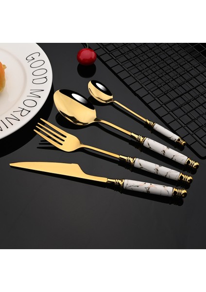 Çay Kaşığı Altın Seramik Sofra Çay Çatalı Kaşık Bıçak Seti Vintage Sofra Takımı Çatal Bıçak Kaşık Seti Paslanmaz Çelik Akşam Yemeği Yemek Takımı Gümüş Set (Yurt Dışından) modelleri