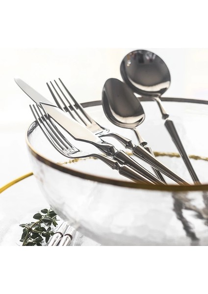 Çay Kaşığı Yeni Gümüş Çatal Lüks 304 Paslanmaz Çelik Yemek Takımı Seti Ayna Parlatma Sofra Seti Yemek Bıçağı Tatlı Çatal Kaşık (Yurt Dışından) modelleri