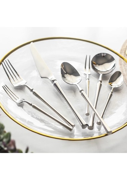 Çay Kaşığı Yeni Gümüş Çatal Lüks 304 Paslanmaz Çelik Yemek Takımı Seti Ayna Parlatma Sofra Seti Yemek Bıçağı Tatlı Çatal Kaşık (Yurt Dışından) indirimleri