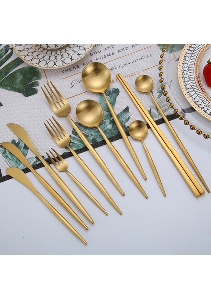 Tatlı Kaşığı Altın Çatal Bıçak Kaşık Seti Çatal Bıçaklar Kaşık 18/10 Paslanmaz Çelik Yemek Takımı Seti 1 Parça Çatal Kaşık Bıçak Çubuk Seti Dropshipping (Yurt Dışından)