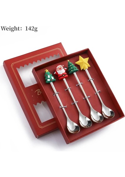 4PCS-SILVER-E01 4pcs / 2pcs Noel Hediyesi Çatal Kaşık Çatal Seti Elk Noel Ağacı Dekorasyon Tatlı Kaşığı Meyve Çatalı Kahve Kaşığı Çatal Hediye (Yurt Dışından)