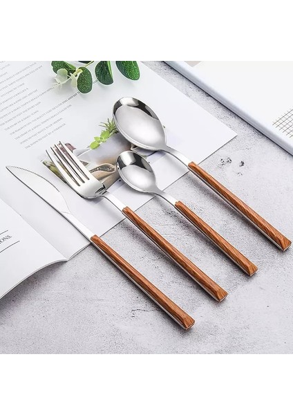 6 Adet Yemek Çubukları Ahşap Saplı Çatal Bıçak Kaşık Seti Kore Paslanmaz Çelik Sofra Seti Mutfak Bıçağı Çatal Kaşık Çubuklarını Yemek Takımı Seti Sofra Seti (Yurt Dışından)