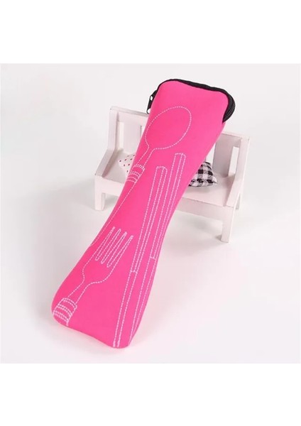 Gül Kırmızı Taşınabilir Sofra Çantası Çatal Bıçak Takımı Çantası Yemek Konteyner Tutucu Seyahat Ambalaj Saklama Kutusu Yemek Takımı Piknik Çatal Kaşık Çantası (Yurt Dışından)