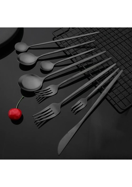 Yemek Bıçağı Yemek Takımı Seti Mat Siyah Bıçak Çatal Tatlı Kaşığı Sofra Çatal Bıçak Kaşık Seti Paslanmaz Çelik Gümüş Sofra Takımı Mutfak Yemeği Seti (Yurt Dışından)