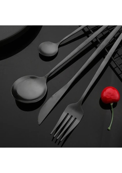 Yemek Bıçağı Yemek Takımı Seti Mat Siyah Bıçak Çatal Tatlı Kaşığı Sofra Çatal Bıçak Kaşık Seti Paslanmaz Çelik Gümüş Sofra Takımı Mutfak Yemeği Seti (Yurt Dışından)