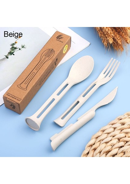 Bej 3 Adet/takım Seyahat Taşınabilir Çatal Bıçak Kaşık Seti 3 In 1 Buğday Samanı Bıçak Çatal Kaşık Japonya Tarzı Öğrenci Yemek Takımı Setleri Mutfak Sofra (Yurt Dışından) fiyatları