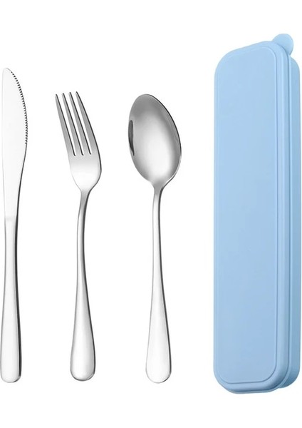 Kapak Kutusu Mavi Chopstick Çatal Kaşık Kamp Seti Paslanmaz Çelik Çatal Seyahat Seti Saklama Kutusu ile Taşınabilir Yeniden Kullanılabilir Mutfak Eşyaları Ev Gereçleri (Yurt Dışından)