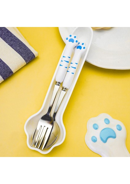 Pembe Set Sevimli Kedi Paw Çatal Bıçak Kaşık Seti Paslanmaz Çelik Çatal Kaşık Saklama Kutusu Yemek Takımı Sofra Gümüş Öğle Yemeği Bento Aksesuarları (Yurt Dışından)
