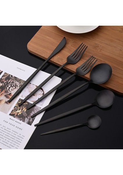 Pembe Gümüş 6 Adet Siyah Mat Sofra Takımı Çatal Bıçak Kaşık Seti Paslanmaz Çelik Yemek Takımı Seti Tatlı Çatal Kaşık Gümüş Seti Mutfak Parti Sofra (Yurt Dışından)