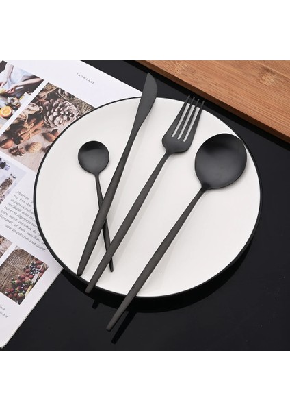 Pembe Gümüş 6 Adet Siyah Mat Sofra Takımı Çatal Bıçak Kaşık Seti Paslanmaz Çelik Yemek Takımı Seti Tatlı Çatal Kaşık Gümüş Seti Mutfak Parti Sofra (Yurt Dışından) modelleri