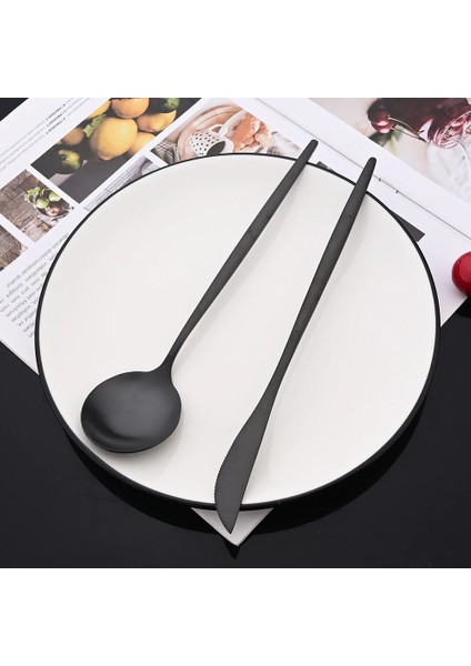 Pembe Gümüş 6 Adet Siyah Mat Sofra Takımı Çatal Bıçak Kaşık Seti Paslanmaz Çelik Yemek Takımı Seti Tatlı Çatal Kaşık Gümüş Seti Mutfak Parti Sofra (Yurt Dışından) fırsatları