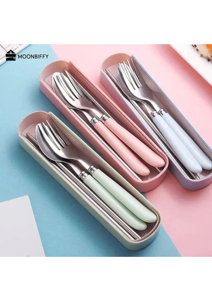 2 Adet-Set-Pembe 2/3 Adet Kaşık Çatal Çubuk Çatal Çatal Bıçak Takımı Taşınabilir Yemek Takımı Seti Öğle Yemeği Sofra Takımı Kutu Seti 401 Paslanmaz Çelik Mutfak Aksesuarları (Yurt Dışından)