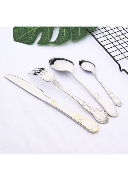6 Adet Yemek Çatalı 6 Kişi Vintage Altın Çatal Bıçak Kaşık Seti 18/10 Paslanmaz Çelik Sofra Bıçak Seti Çatal Çay Kaşığı Yemek Takımı Gümüş Mutfak Sofra Takımı (Yurt Dışından) fırsatları