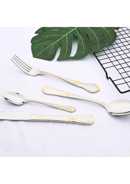 6 Adet Yemek Çatalı 6 Kişi Vintage Altın Çatal Bıçak Kaşık Seti 18/10 Paslanmaz Çelik Sofra Bıçak Seti Çatal Çay Kaşığı Yemek Takımı Gümüş Mutfak Sofra Takımı (Yurt Dışından) indirimleri