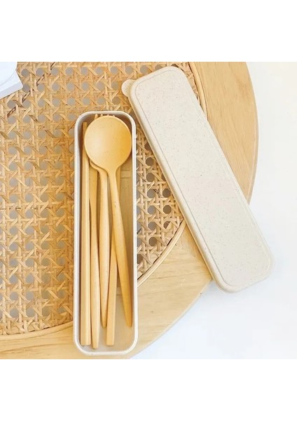 Sarı 1 Takım Buğday Samanı Sofra Öğrenciler Seyahat Piknik Taşınabilir Çatal Çubuk Kaşık Kılıfı ile Mutfak Aksesuarları ve Gadget (Yurt Dışından)