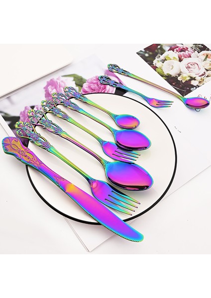 1 Adet Gökkuşağı Paslanmaz Çelik Çatal Bıçak Kaşık Seti Bıçak Çay Çatalı Dondurma Kaşığı Sofra Seti Batı Mutfak Sofra Takımı Gökkuşağı Eski Yemek Takımı Seti (Yurt Dışından) modelleri