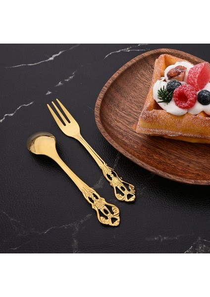Gül Altın 8 Adet Lüks Yemek Takımı Ayna Paslanmaz Çelik Vintage Batı Sofra Takımı Çatal Bıçak Kaşık Seti Sofra Bıçak Buz Kaşığı Meyve Çatalı Seti (Yurt Dışından)