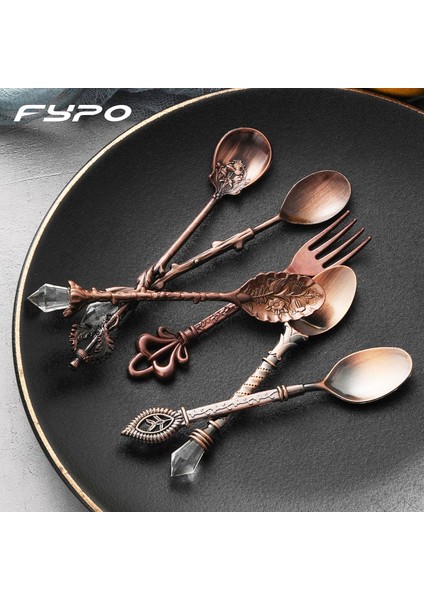 Altın 6 Adet Kaşık Çatal Vintage Oyma Tatlı Kaşığı Mini Kraliyet Tarzı Kahve Dondurma Kaşığı Meyve Prikkers Mutfak Sofra (Yurt Dışından)