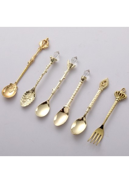 Altın 6 Adet Kaşık Çatal Vintage Oyma Tatlı Kaşığı Mini Kraliyet Tarzı Kahve Dondurma Kaşığı Meyve Prikkers Mutfak Sofra (Yurt Dışından) fiyatları