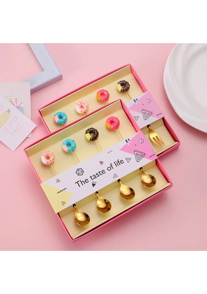 B 4pcs Gümüş Kaşık 4pcs / 2pcs Çatal Kaşık Çatal Seti Donut Şeker Kaşık Çatal Süt Kahve Karıştırma Kaşık Tatlı Kaşığı Meyve Çatalı Çatal Hediye (Yurt Dışından) fiyatları