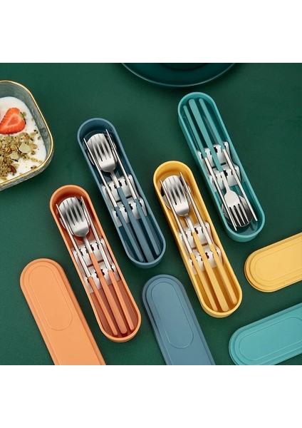 14 3 Adet/takım Çatal Bıçak Takımı Kaşık Çatal Çubuklarını Öğle Yemeği Sofra Kutusu ile Sabit Toka 304 Paslanmaz Çelik Yemek Takımı Mutfak Aksesuarları (Yurt Dışından)