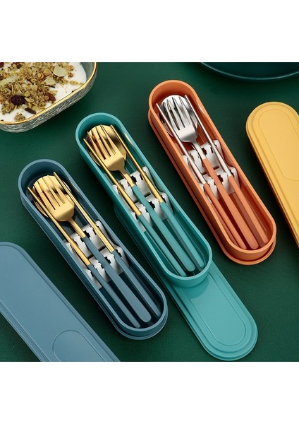 14 3 Adet/takım Çatal Bıçak Takımı Kaşık Çatal Çubuklarını Öğle Yemeği Sofra Kutusu ile Sabit Toka 304 Paslanmaz Çelik Yemek Takımı Mutfak Aksesuarları (Yurt Dışından) modelleri