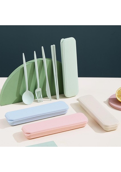 Bej 4 Adet/takım Sofra Plastik Kaymaz Çatal Bıçak Kaşık Seti Yeniden Kullanılabilir Kolay Taşıma Eşyaları Seti Saklama Kutusu ile Hafif Çatal Bıçak Kaşık Seti (Yurt Dışından)