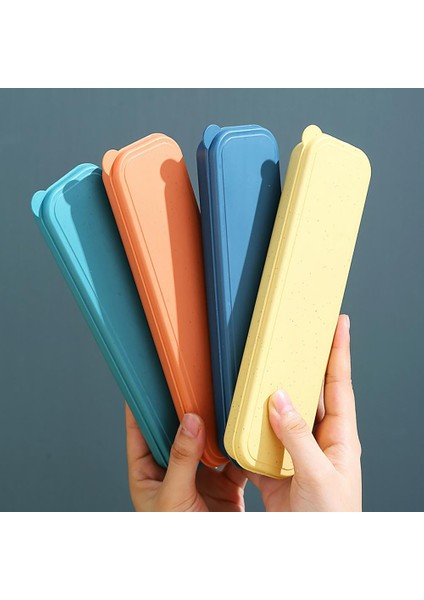 Bej 4 Adet/takım Sofra Plastik Kaymaz Çatal Bıçak Kaşık Seti Yeniden Kullanılabilir Kolay Taşıma Eşyaları Seti Saklama Kutusu ile Hafif Çatal Bıçak Kaşık Seti (Yurt Dışından)