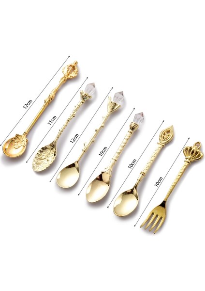 Altın 6 Adet Kaşık Çatal Vintage Oyma Tatlı Kaşığı Mini Kraliyet Tarzı Kahve Dondurma Kaşığı Meyve Prikkers Mutfak Sofra (Yurt Dışından) indirimleri