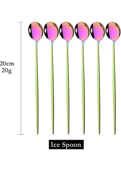 6 Adet Gökkuşağı 6 Adet Kahve Karıştırma Kaşığı Çatal Bıçak Kaşık Seti Suyu Altın Çay Kaşığı Yemek Takımı Dondurma Uzun Saplı Kepçe Sofra Mutfak Gereçleri (Yurt Dışından)