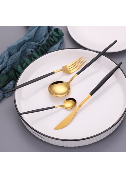 Çay Çatalı 4 Adet Siyah Altın Yemek Takımı Seti 304 Paslanmaz Çelik Çatal Ev Çatal Dropshipping Kaşık Bıçak Akşam Yemeği Gümüş Sofra Takımı (Yurt Dışından) fiyatları