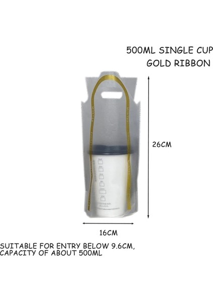 S Altın Şerit 500 ml Tek Kullanımlık Fincan Çanta Kahve Köpek Çantası Take-Away Içme Paketleme Araçları Plastik Çift Bardak Taşıyıcı Şişe Çanta 50 Adet (Yurt Dışından)