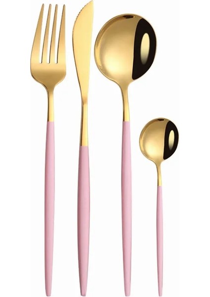 Koyu Yeşil Altın 4 Adet Pembe Altın Paslanmaz Çelik Çatal Bıçak Kaşık Seti Yemek Takımı Gümüş Sofra Takımı Seti Sofra Bıçağı Çatal Kaşık Bulaşık Makinesinde Yıkanabilir Dropshipping (Yurt Dışından)
