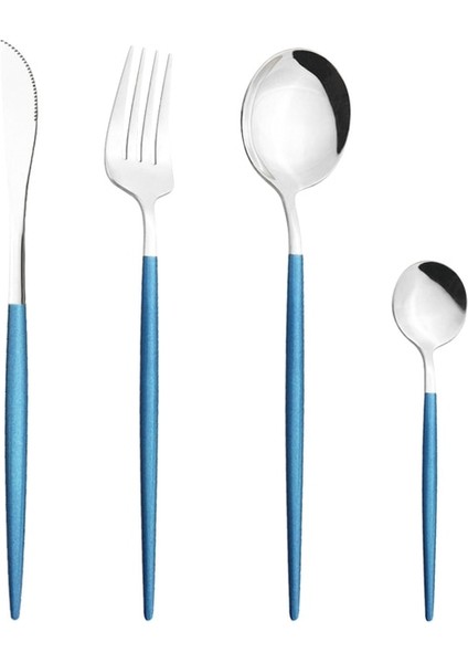 4 Adet Mavi Gümüş Bıçak Kek Çatal Çay Kaşığı Çatal Seti Ayna Renkli Yemek Takımı Seti Paslanmaz Çelik Gümüş Set Mutfak Yemeği Sofra Seti (Yurt Dışından) fiyatları