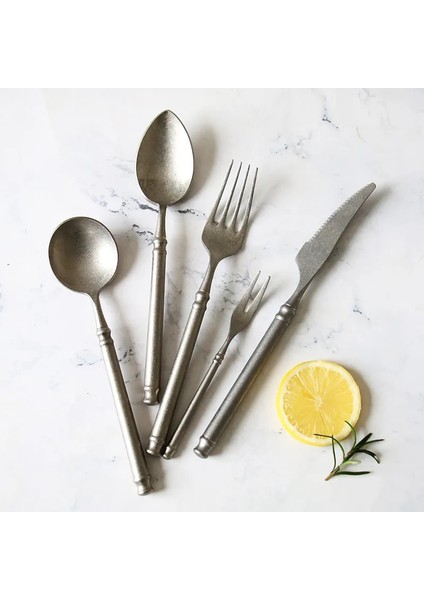 Yemek Bıçağı Retro Fırçalama 304 Paslanmaz Çelik Sofra Takımı Mutfak Çatal Bıçak Kaşık Seti Biftek Bıçağı Çatal Kaşık Seti Tatlı Çatal Vintage Restoran Çatal Bıçak Takımı (Yurt Dışından)
