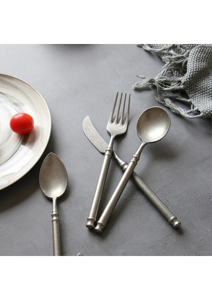 Yemek Bıçağı Retro Fırçalama 304 Paslanmaz Çelik Sofra Takımı Mutfak Çatal Bıçak Kaşık Seti Biftek Bıçağı Çatal Kaşık Seti Tatlı Çatal Vintage Restoran Çatal Bıçak Takımı (Yurt Dışından)