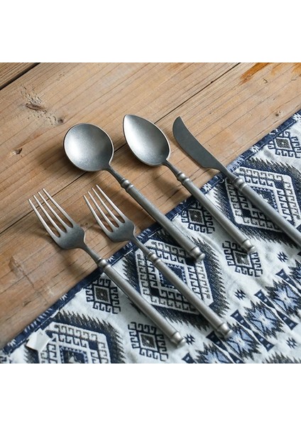 Yemek Bıçağı Retro Fırçalama 304 Paslanmaz Çelik Sofra Takımı Mutfak Çatal Bıçak Kaşık Seti Biftek Bıçağı Çatal Kaşık Seti Tatlı Çatal Vintage Restoran Çatal Bıçak Takımı (Yurt Dışından)